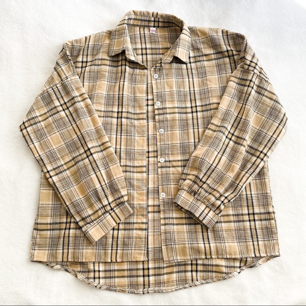 Yesstyle Beige Plaid Button Down Shirt